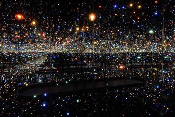 Yayoi Kusama. Aftermath of Obliteration of Eternity, 2009, Installation view at the Hirshhorn Museum and Sculpture Garden. Wood, mirror, plastic, acrylic, LED, black glass, and aluminum. Collection of the artist. Courtesy of Ota Fine Arts, Tokyo/Singapore; Victoria Miro, London; David Zwirner, New York. © Yayoi Kusama. Photo by Cathy Carver.